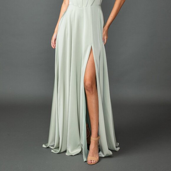 New Off the Shoulder Bridesmaid Chiffon Gown w/ Cowl Neck & Boned Bodice DQ 4539 - Picture 9 of 9
